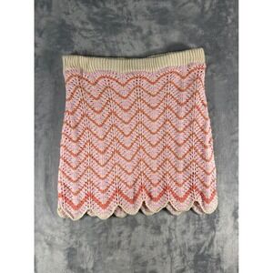 Freshman 1996 Pink Orange Chevron Crochet Knit Mini Skirt Scalloped Hem Large